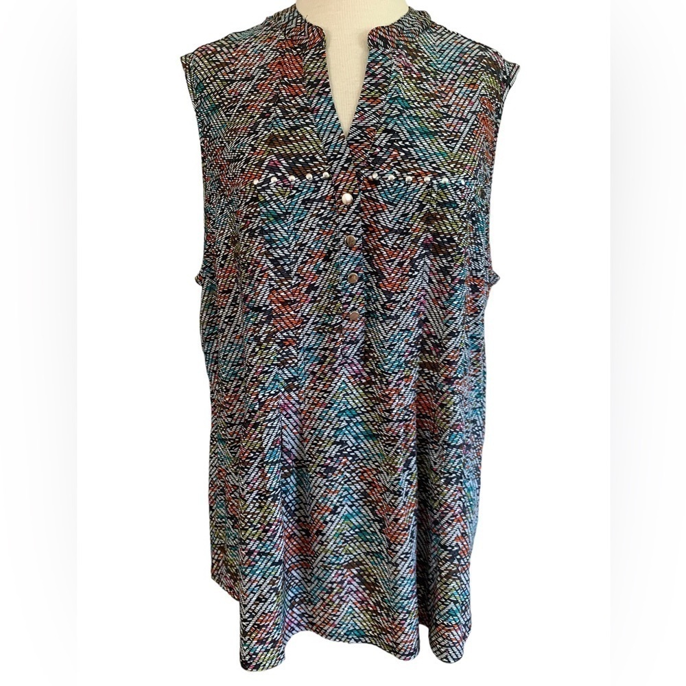 COCOMO 3X Plus size multicolored sleeveless women’s Blouse top shirt - Picture 3 of 13